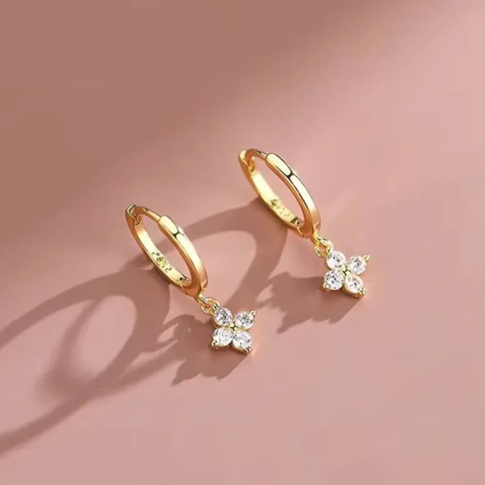 NEW 18k Gold Plated Flora 925 Sterling Silver Dainty Huggies